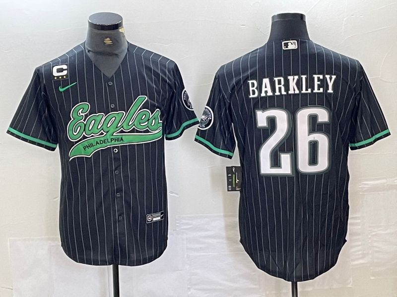 Men Philadelphia Eagles #26 Barkley Black Stripe 2024 Nike Co branded NFL Jersey style 2
